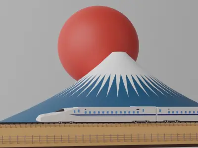 Shinkansen and Mount Fuji 3D model