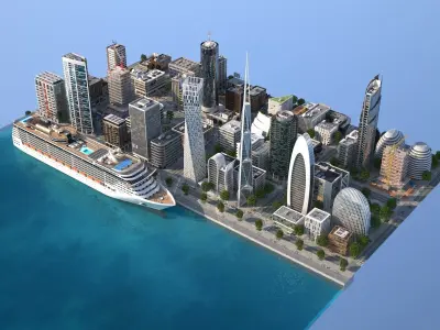 Coastal City Low-poly 3D model