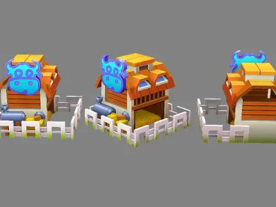 Cartoon farm buildings - cow shed - pigsty - sheep pen Low-poly 3D model