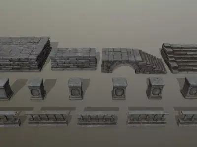 ruin set pillars of pillars with shadows Low-poly 3D model