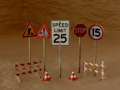 Traffic signs and equipments 3D model