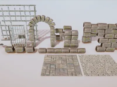 Stylized Medieval Prison Props Kit Low-poly 3D model