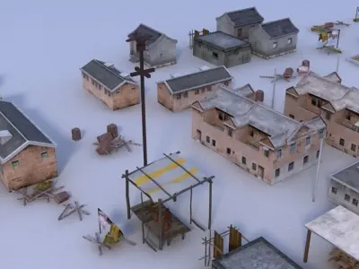 Old houses Low-poly 3D model buy