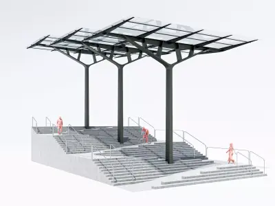 Outdoor stairs with a ramp Low-poly 3D model