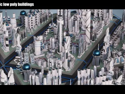 35 Futuristic Buildings VOL 9 Low-poly 3D model