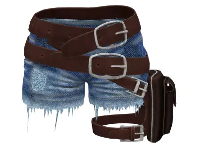 Female Torn Mini Denim Short With Utility Pocket and Belts Low-poly 3D model