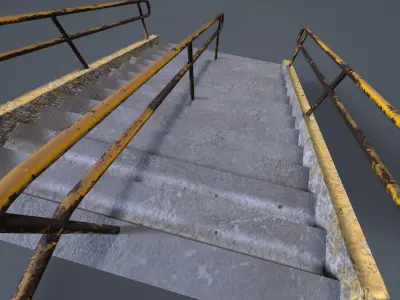 Realistic Concrete Exterior Staircase with Handrail - 2K PBR Low-poly 3D model