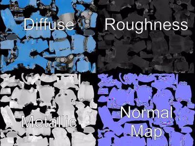 Blue Futuristic Robot model pack Low-poly 3D model