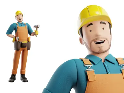 Male Cartoon Worker Builder Illustration Character  Low-poly 3D model