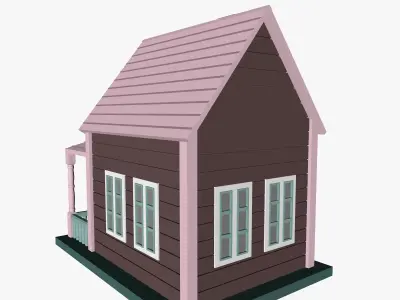 Cartoon House with Pink Roof 3D model