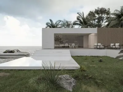 Minimalist Modern House Exterior with Pool Lumion Ready Scene 3D model