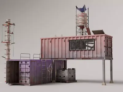 Shipping Container House Props Low-poly 3D model