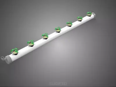 NFT HYDROPONIC PVC TUBE GROWING CHANNEL ROW MODULE NETPOT NETCUP 3D model