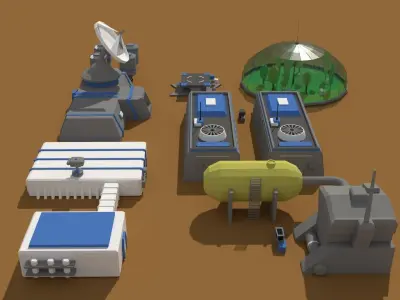 Low Poly Scifi Space Colony Pack Low-poly 3D model