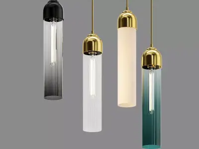 VIANO B four glass and gold pendant lights hanging 3D model