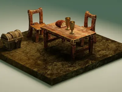 Medieval  - Fantasy Tavern Props - UPDATED Low-poly 3D model
