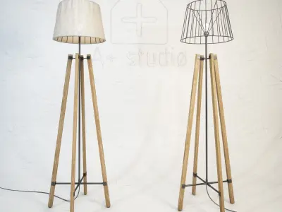 Wood Wire Floor Lamp 3D model