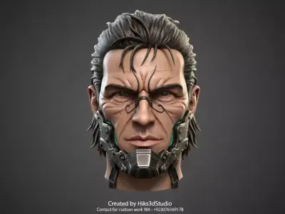 Futuristic Cybernetic Soldier Bust  High-Poly Tactical Cyborg 3D print model