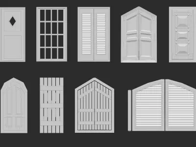 45 low poly interior and exterior door base meshes IMM brush 3D model