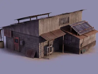 Post Apocalyptic House - Wooden - Old Low-poly 3D model
