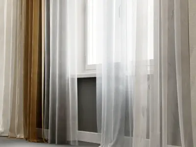 Curtain Set 2 room with curtains and window 3D model