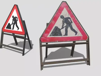 Construction Sign Low-poly 3D model