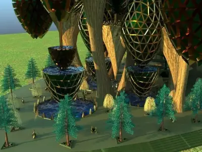 ARENA futuristic building with trees 3D model