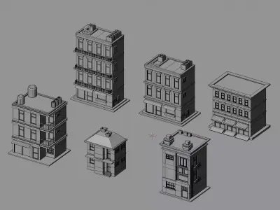 Stylized Low Poly Houses Pack 6 Game Ready Buildings Low-poly 3D model