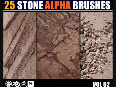 25 Real Stone Alpha Brushes - Blender Alpha Brush - Zbrush Alpha 3D model