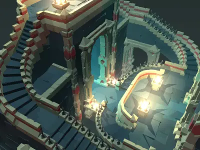 Ancient Palace Set - Faceted Style Low-poly 3D model