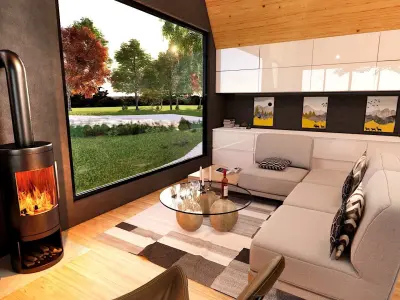 Modern a frame house w fireplace and hot tube Low-poly 3D model