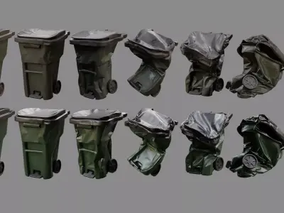 Crushed Trash Can Collection 3D model