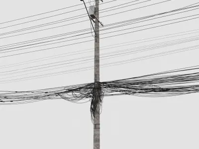 Urban Power Pole with Complex Wires Realistic 3D Model 3D model