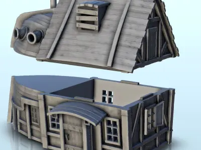Pirate house with wooden mast 5 3D print model