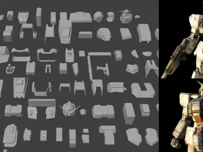100 mech kitbash for  mech-robot Low-poly 3D model