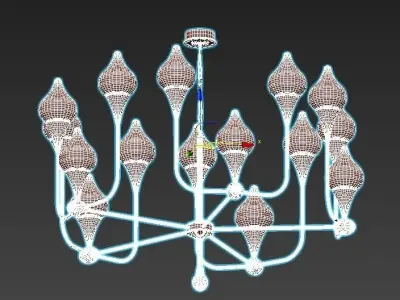FLAME gold chandelier with glass shades 3D model