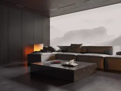 Living Room and Kitchen with Dinning Set Low-poly-128 Low-poly 3D model