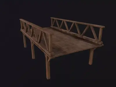 Medieval Wooden Bridge Low-poly 3D model