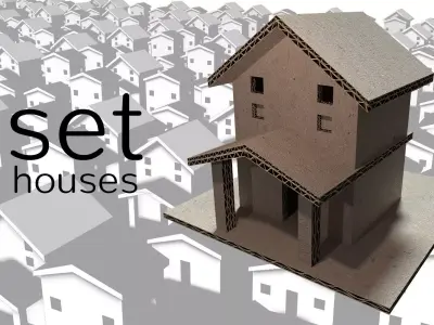 cardboard house SET  Low-poly 3D model