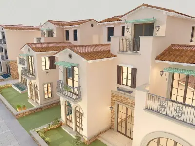 European Villa at Night 3D model