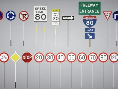 Traffic Signs Pack Low-poly 3D model