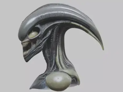 Alien Xenomorph Head Bust 3 texture Version Low-poly 3D model