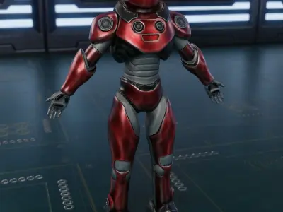 Robot Guard Sci fi Character Futuristic Rigged Animation Game Low-poly 3D model