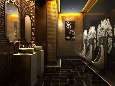 Toilet bathroom with gold and lighting 3D model