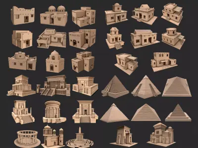 Egypt Desert Clay Utility Buildings Houses Pyramids Collection 3D Model Pack