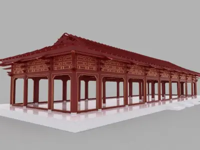 ORIENTAL ASIAN PALACE HALL Low-poly 3D model