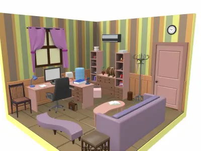 Isometric cartoon office room 04 3D model