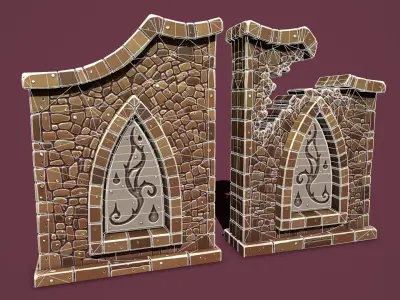 Fantasy wall 1 Low-poly 3D model