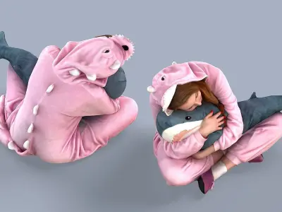 Cute Girl in Pajamas 3D model