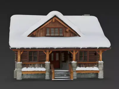 Rustic Stone and Timber Winter Cabin 3D Model Low-poly 3D model